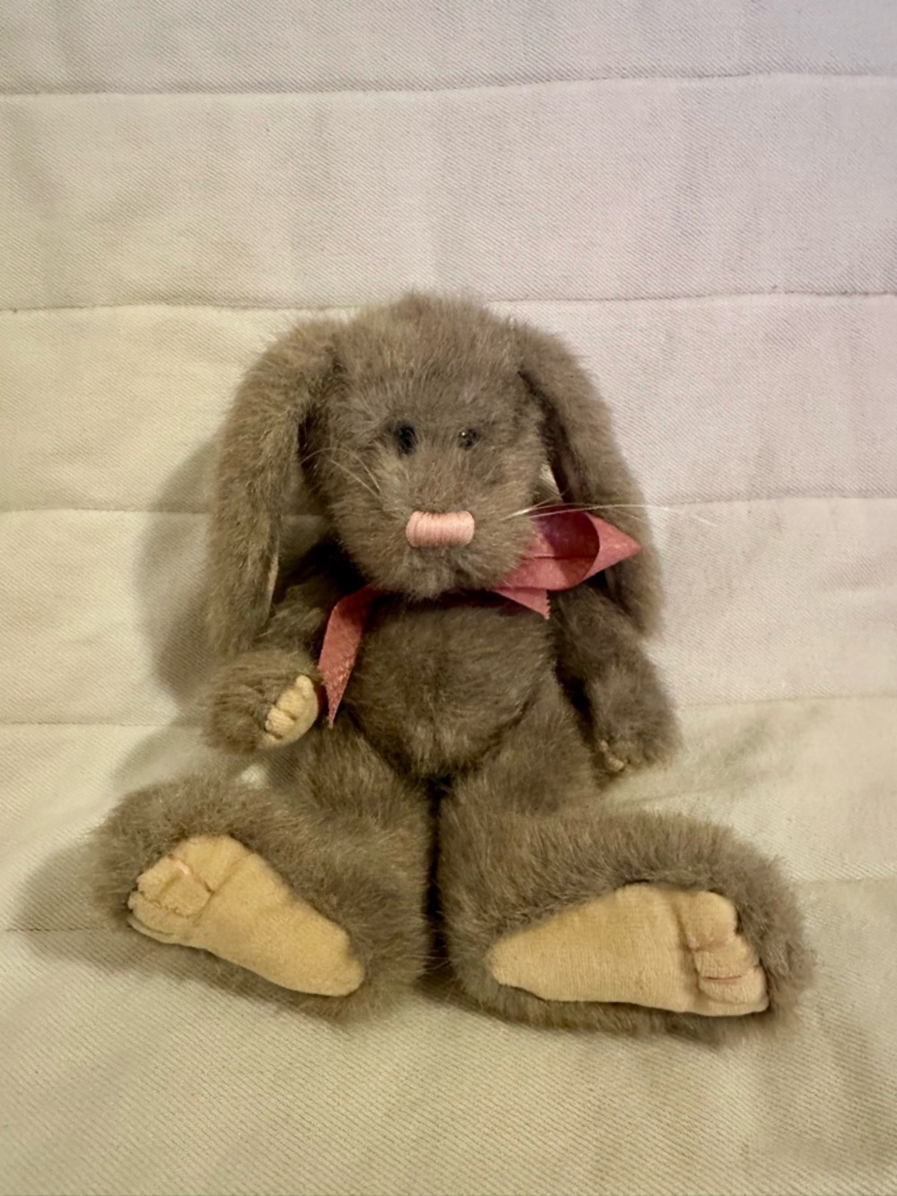 Boyds Bears Grey Plush Bunny with Pink Nose and Ribbon